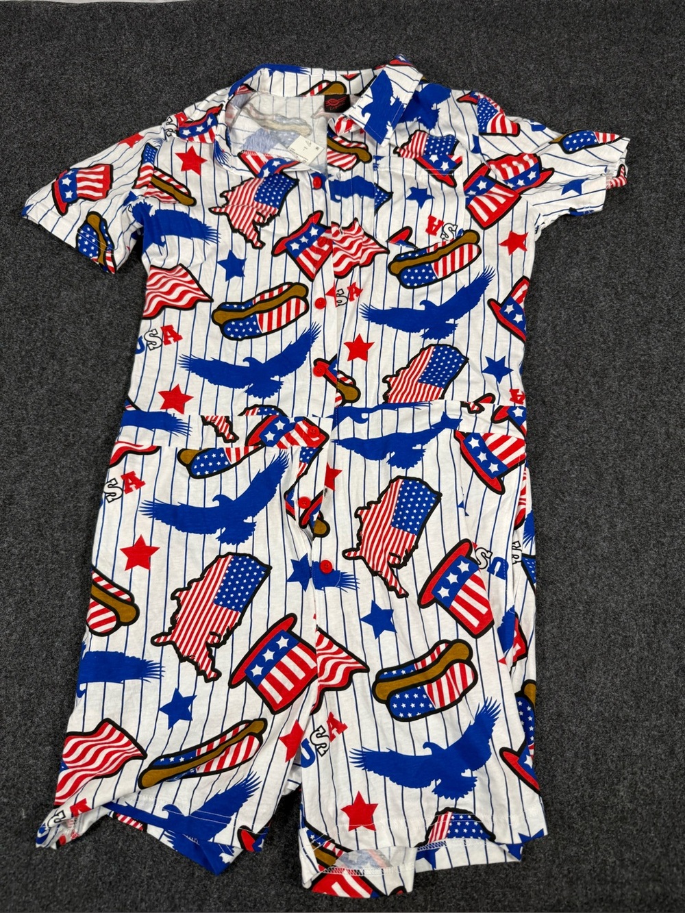 Mad engine Patriotic USA Print Romper - Red, White & Blue